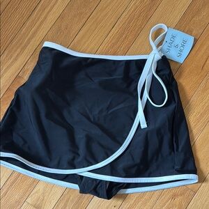 Shade & Shore Black Swim Skirt with White Trim